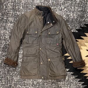 Belstaff Green Field Military Jacket Waxed Cotton Removable Quilted Vest